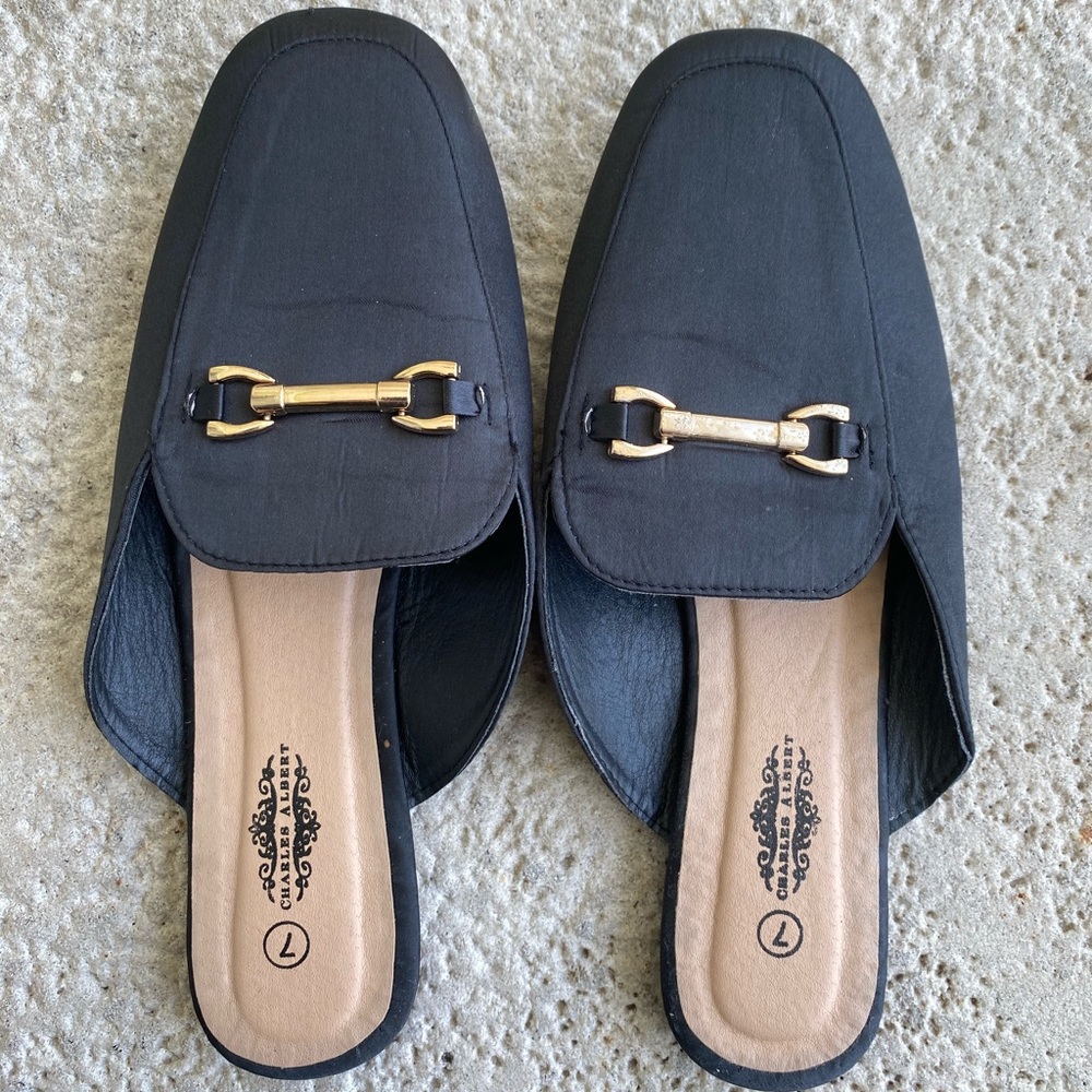 Charles Albert mules with gold buckle
